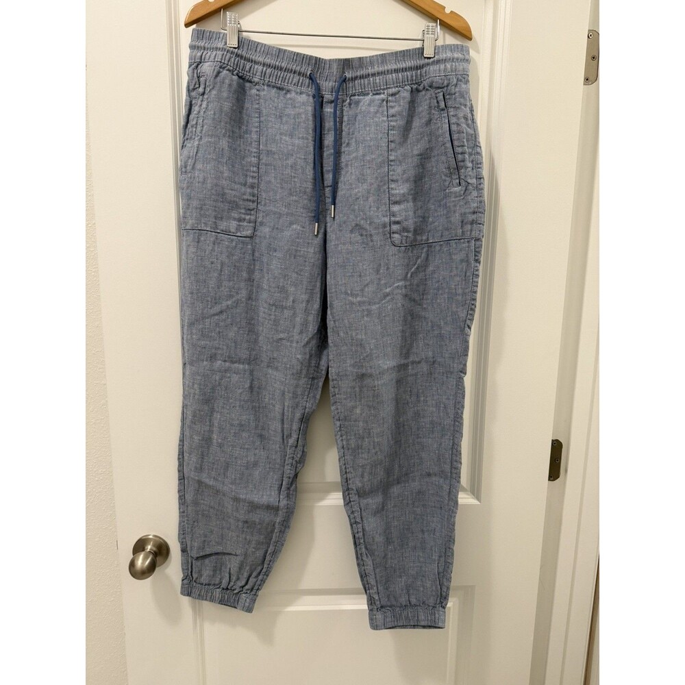 Athleta Retreat Linen Jogger Womens 16 Chambray Blue 100% Linen Coastal Leisure